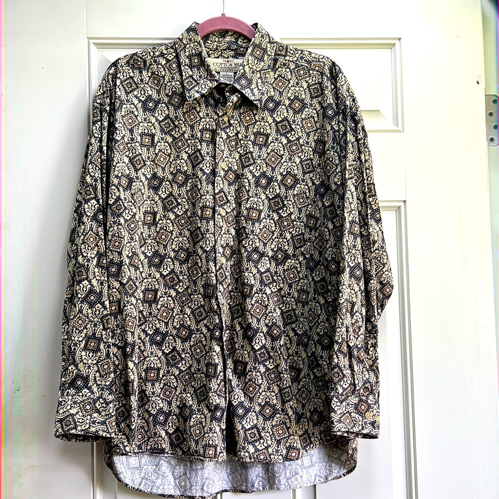 Brocade Stamp Flannel Cotton Men’s Shirt L